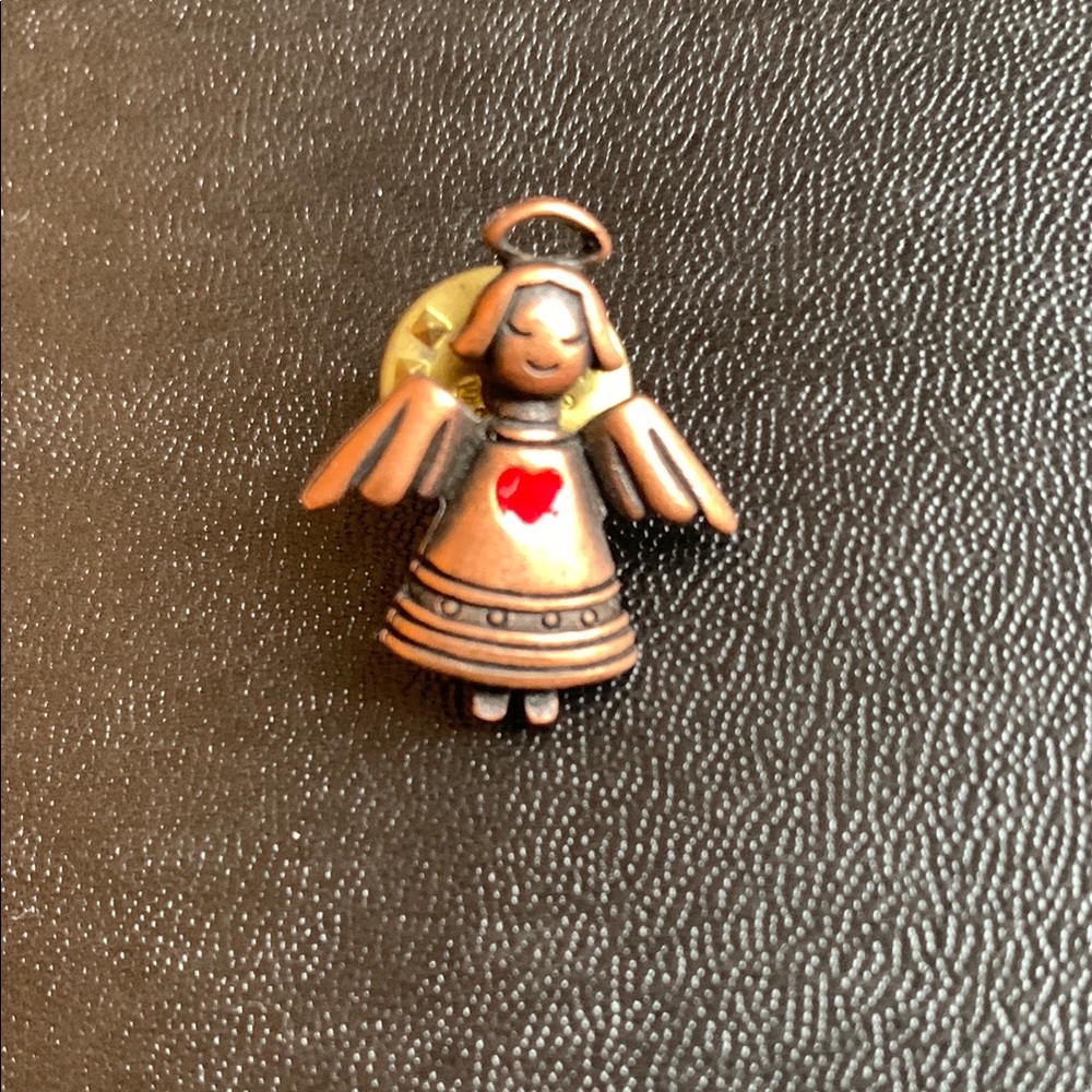 Copper Angel Pin with Red Heart (Vintage)